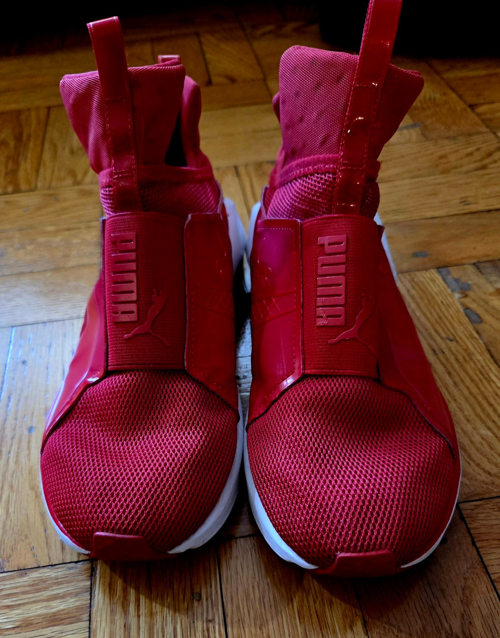PUMA Boys Sz 6 Red/White Slip-On Mid Top Mesh Athletic Sneakers Logo